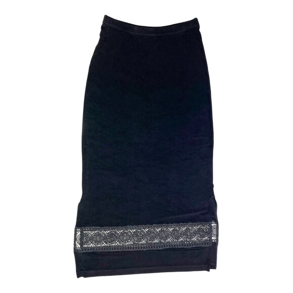 Chico's Size 00 (US XS) Black Slinky Pull-On Knit Skirt Lace - Picture 1 of 8